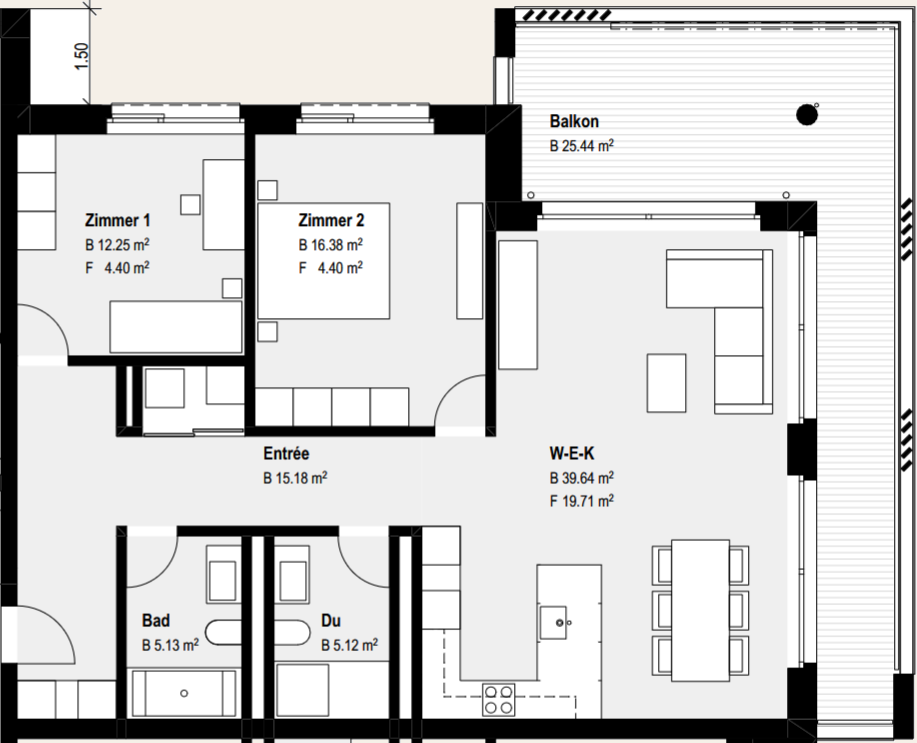 Wohnung 3.4 — 3.5 Zimmer Nord-West · Floor Plan