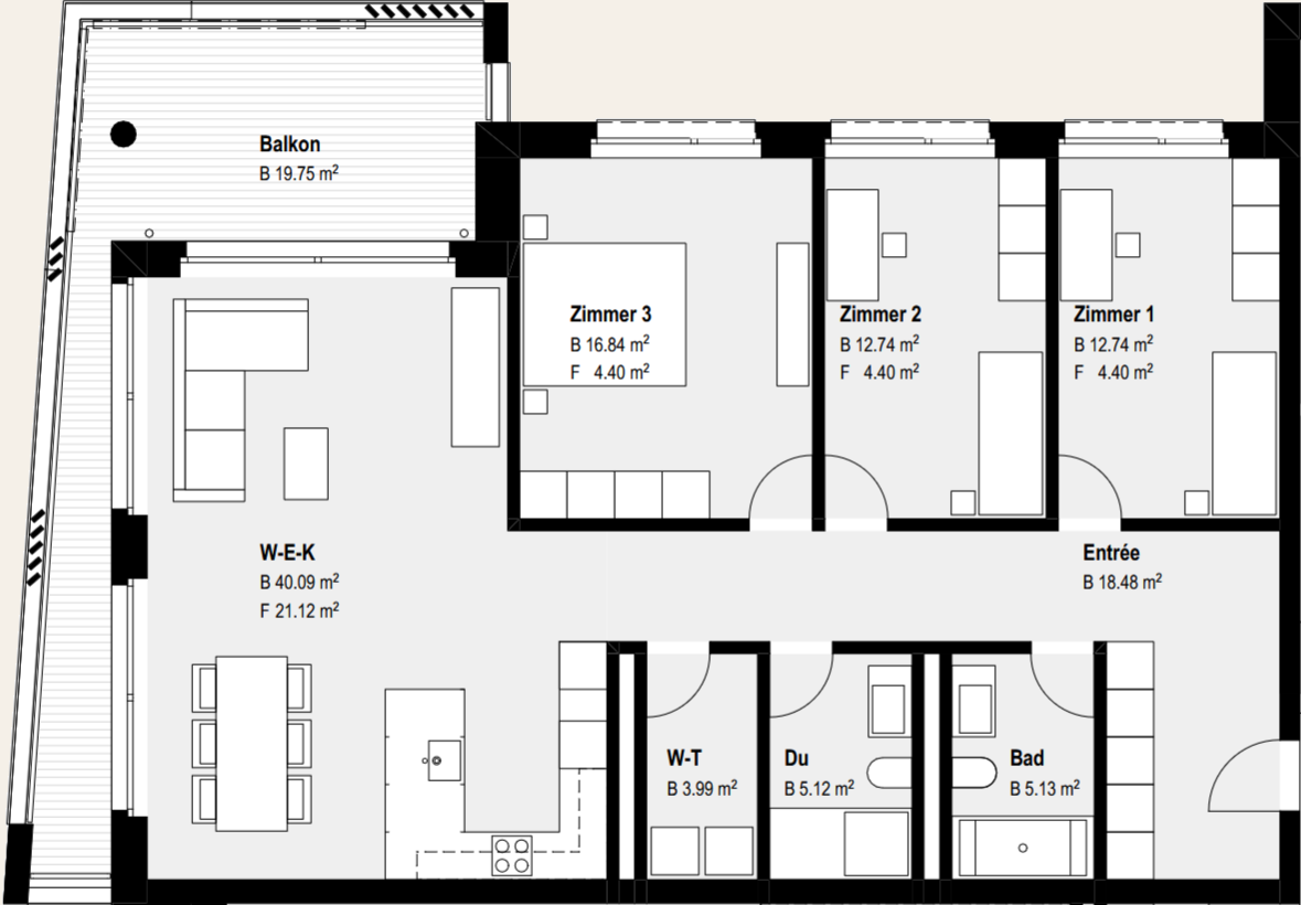 Wohnung 3.2 — 4.5 Zimmer Süd-West · Floor Plan