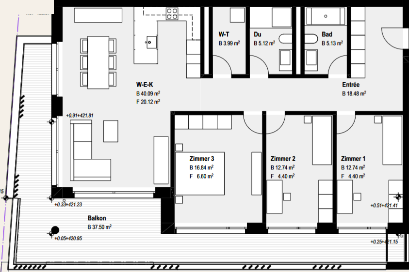 Wohnung 1.1 — 4.5 Zimmer Süd-Ost · Floor Plan