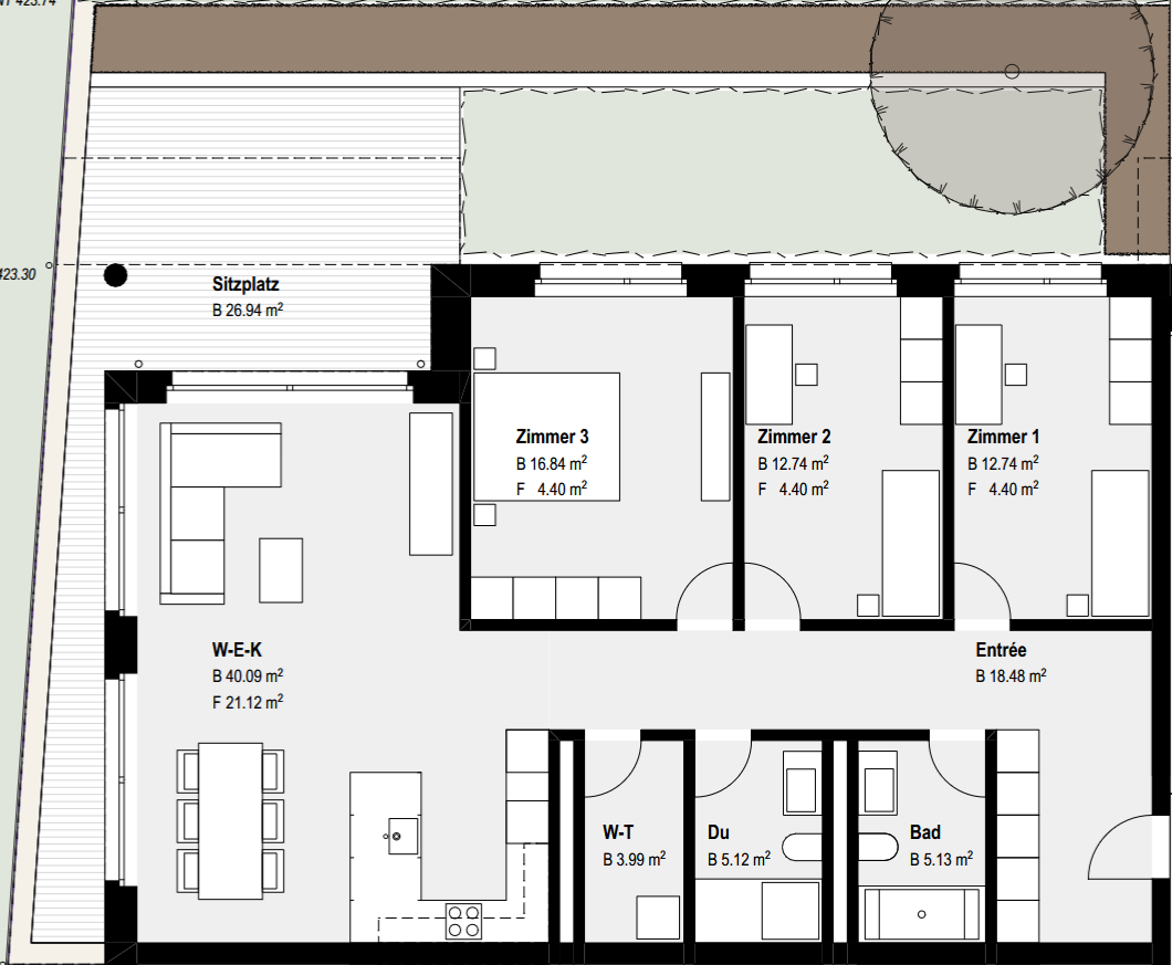 Wohnung 2.2 — 4.5 Zimmer Süd-West · Floor Plan